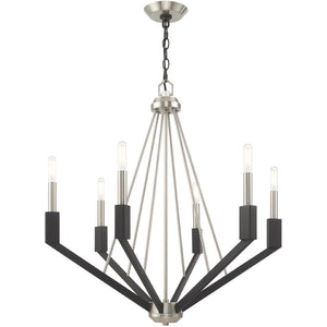 HomeRoots Six Light Dimmable Chandelier - Modern Cylindrical Shades for Elegant Ambiance & Versatile Style 687685