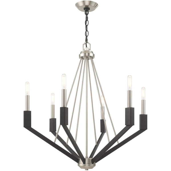 HomeRoots Six Light Dimmable Chandelier - Modern Cylindrical Shades for Elegant Ambiance & Versatile Style 687685