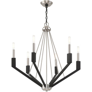HomeRoots Six Light Dimmable Chandelier - Modern Cylindrical Shades for Elegant Ambiance & Versatile Style 687685