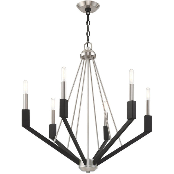 HomeRoots Six Light Dimmable Chandelier - Modern Cylindrical Shades for Elegant Ambiance & Versatile Style 687685