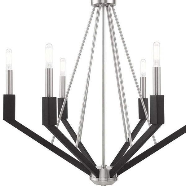 HomeRoots Six Light Dimmable Chandelier - Modern Cylindrical Shades for Elegant Ambiance & Versatile Style 687685