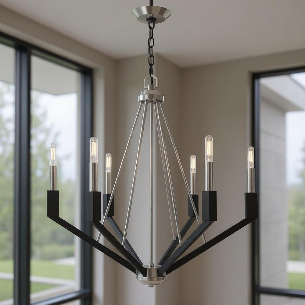 HomeRoots Six Light Dimmable Chandelier - Modern Cylindrical Shades for Elegant Ambiance & Versatile Style 687685
