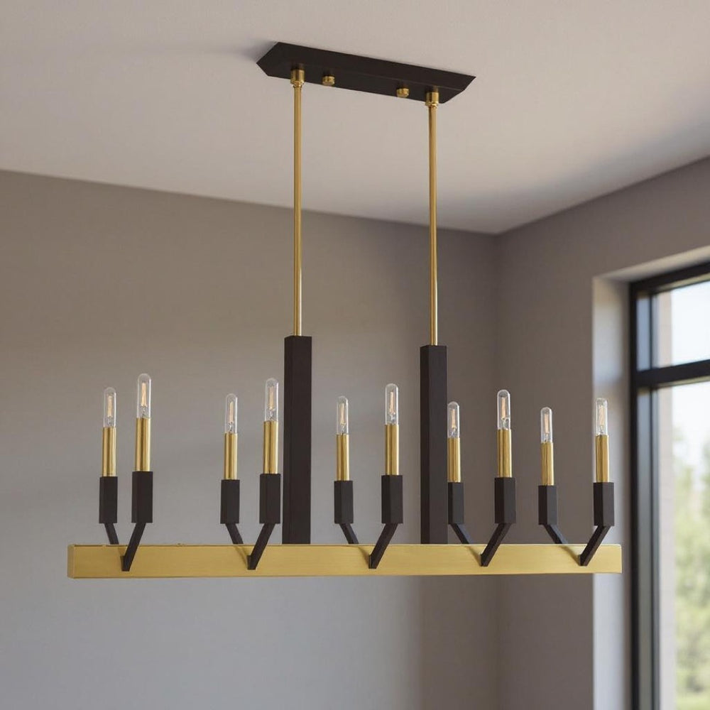 HomeRoots Ten Light Dimmable Chandelier - Modern Cylindrical Design with Steel Shades for Elegant Spaces 687686