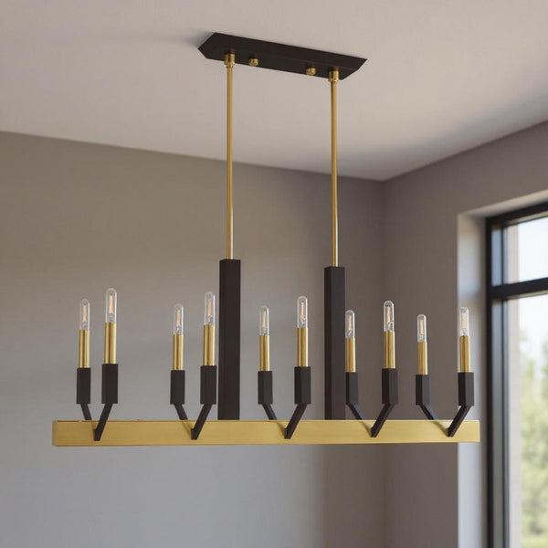 HomeRoots Ten Light Dimmable Chandelier - Modern Cylindrical Design with Steel Shades for Elegant Spaces 687686