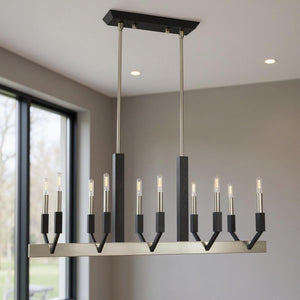 HomeRoots Ten Light Dimmable Chandelier with Cylinder Shades - Modern Steel Design for Versatile Interiors 687687