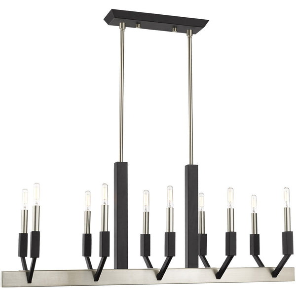 HomeRoots Ten Light Dimmable Chandelier with Cylinder Shades - Modern Steel Design for Versatile Interiors 687687