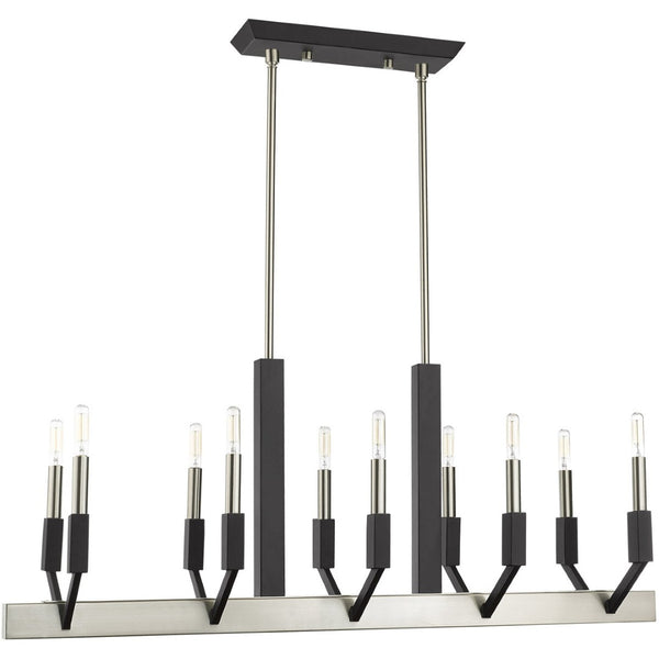 HomeRoots Ten Light Dimmable Chandelier with Cylinder Shades - Modern Steel Design for Versatile Interiors 687687