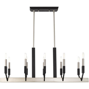 HomeRoots Ten Light Dimmable Chandelier with Cylinder Shades - Modern Steel Design for Versatile Interiors 687687