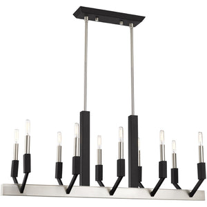 HomeRoots Ten Light Dimmable Chandelier with Cylinder Shades - Modern Steel Design for Versatile Interiors 687687
