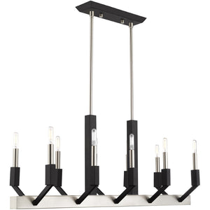 HomeRoots Ten Light Dimmable Chandelier with Cylinder Shades - Modern Steel Design for Versatile Interiors 687687