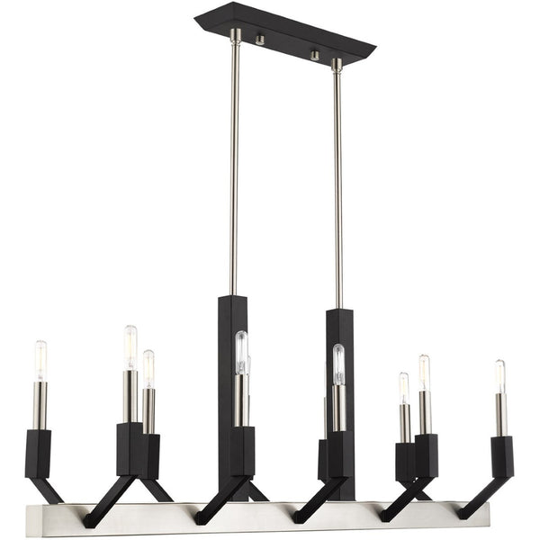 HomeRoots Ten Light Dimmable Chandelier with Cylinder Shades - Modern Steel Design for Versatile Interiors 687687