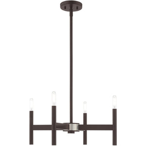 HomeRoots Bronze Four-Light Dimmable Chandelier with Soft Fabric Shades for Elegant Home Illumination Design 687689