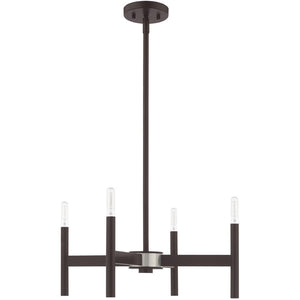 HomeRoots Bronze Four-Light Dimmable Chandelier with Soft Fabric Shades for Elegant Home Illumination Design 687689