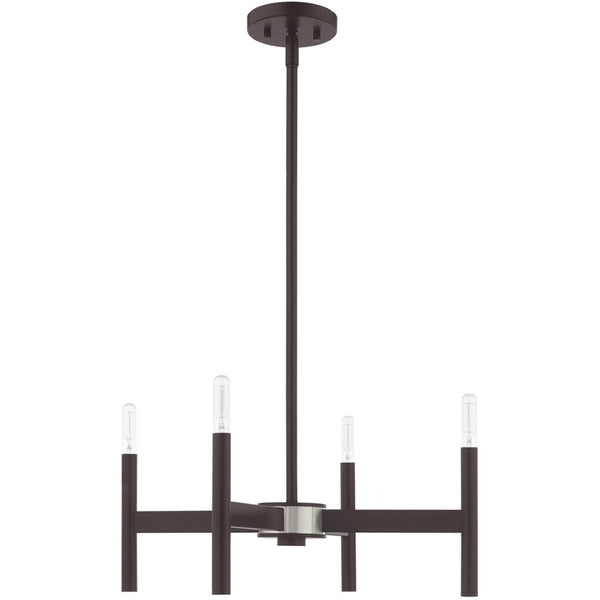 HomeRoots Bronze Four-Light Dimmable Chandelier with Soft Fabric Shades for Elegant Home Illumination Design 687689
