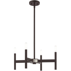 HomeRoots Bronze Four-Light Dimmable Chandelier with Soft Fabric Shades for Elegant Home Illumination Design 687689