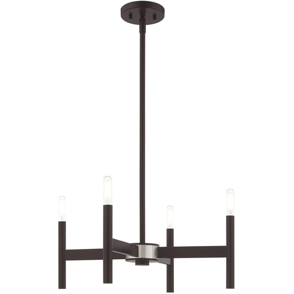 HomeRoots Bronze Four-Light Dimmable Chandelier with Soft Fabric Shades for Elegant Home Illumination Design 687689