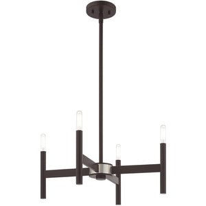 HomeRoots Bronze Four-Light Dimmable Chandelier with Soft Fabric Shades for Elegant Home Illumination Design 687689