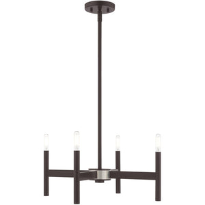 HomeRoots Bronze Four-Light Dimmable Chandelier with Soft Fabric Shades for Elegant Home Illumination Design 687689