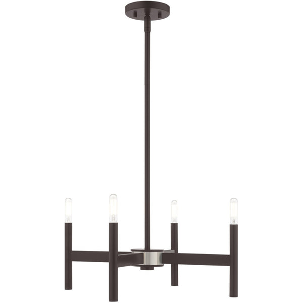 HomeRoots Bronze Four-Light Dimmable Chandelier with Soft Fabric Shades for Elegant Home Illumination Design 687689