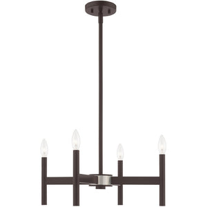 HomeRoots Bronze Four-Light Dimmable Chandelier with Soft Fabric Shades for Elegant Home Illumination Design 687689