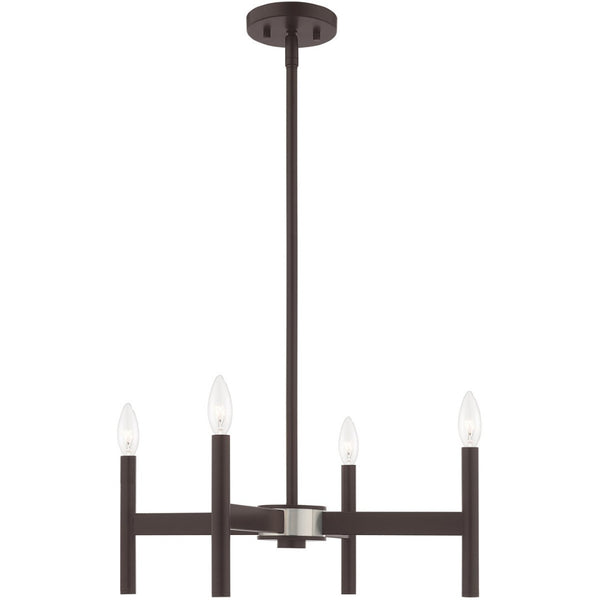 HomeRoots Bronze Four-Light Dimmable Chandelier with Soft Fabric Shades for Elegant Home Illumination Design 687689