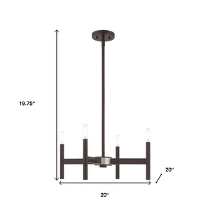 HomeRoots Bronze Four-Light Dimmable Chandelier with Soft Fabric Shades for Elegant Home Illumination Design 687689