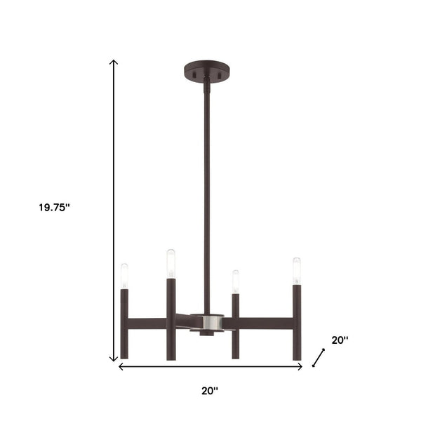 HomeRoots Bronze Four-Light Dimmable Chandelier with Soft Fabric Shades for Elegant Home Illumination Design 687689