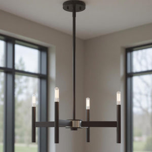 HomeRoots Bronze Four-Light Dimmable Chandelier with Soft Fabric Shades for Elegant Home Illumination Design 687689