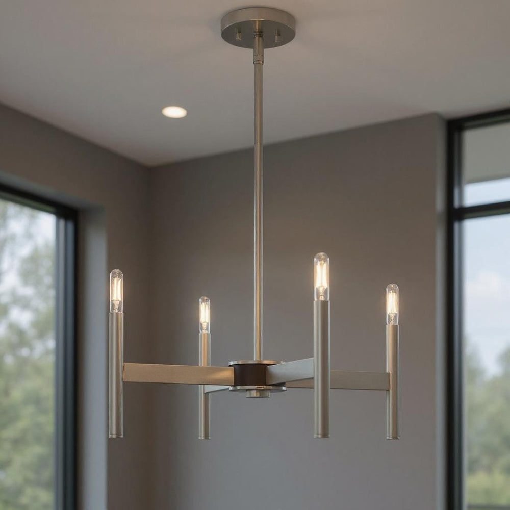 HomeRoots Four Light Dimmable Chandelier - Modern Cylinder Design for Elegant Illumination in Any Space 687690