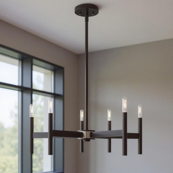 HomeRoots Bronze Five-Light Dimmable Chandelier - Elegant Cylinder Design for Dining Rooms & Living Spaces 687691