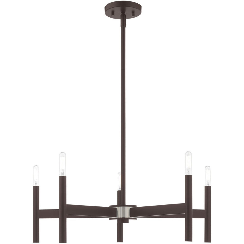 HomeRoots Bronze Five-Light Dimmable Chandelier - Elegant Cylinder Design for Dining Rooms & Living Spaces 687691