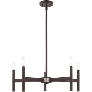 HomeRoots Bronze Five-Light Dimmable Chandelier - Elegant Cylinder Design for Dining Rooms & Living Spaces 687691