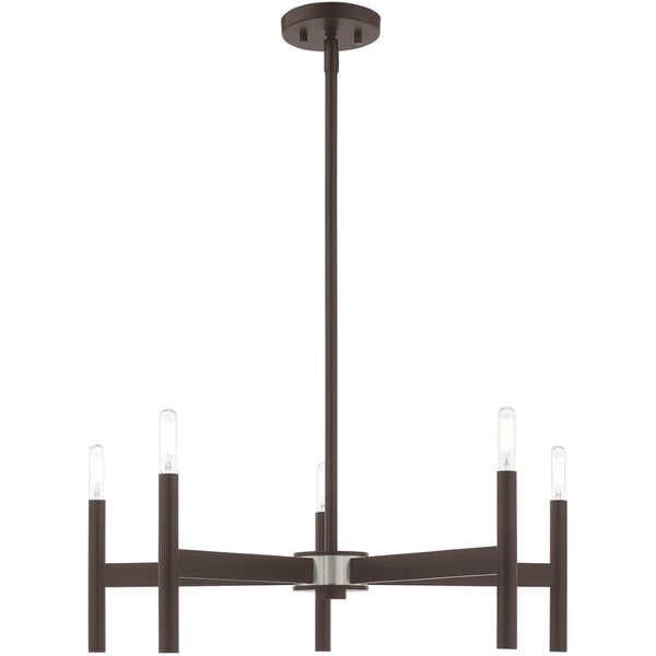 HomeRoots Bronze Five-Light Dimmable Chandelier - Elegant Cylinder Design for Dining Rooms & Living Spaces 687691