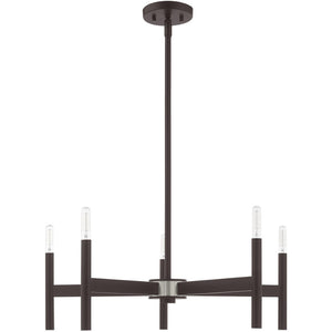 HomeRoots Bronze Five-Light Dimmable Chandelier - Elegant Cylinder Design for Dining Rooms & Living Spaces 687691