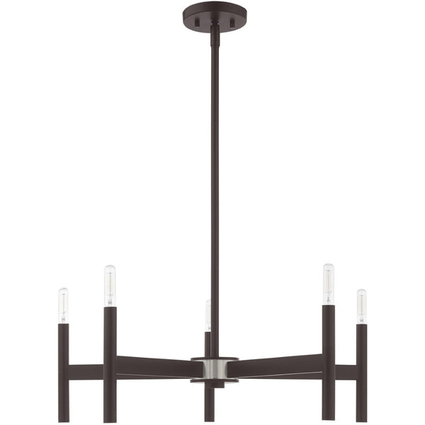 HomeRoots Bronze Five-Light Dimmable Chandelier - Elegant Cylinder Design for Dining Rooms & Living Spaces 687691