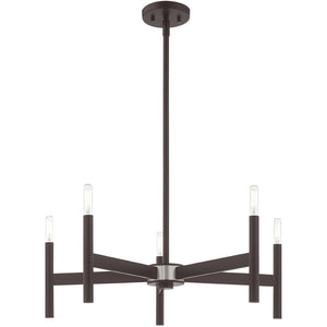 HomeRoots Bronze Five-Light Dimmable Chandelier - Elegant Cylinder Design for Dining Rooms & Living Spaces 687691