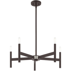 HomeRoots Bronze Five-Light Dimmable Chandelier - Elegant Cylinder Design for Dining Rooms & Living Spaces 687691