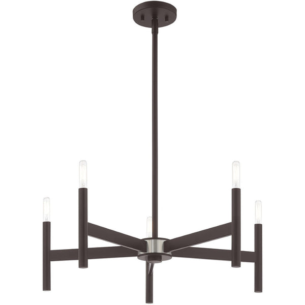 HomeRoots Bronze Five-Light Dimmable Chandelier - Elegant Cylinder Design for Dining Rooms & Living Spaces 687691