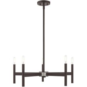 HomeRoots Bronze Five-Light Dimmable Chandelier - Elegant Cylinder Design for Dining Rooms & Living Spaces 687691