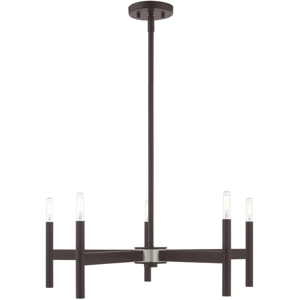 HomeRoots Bronze Five-Light Dimmable Chandelier - Elegant Cylinder Design for Dining Rooms & Living Spaces 687691