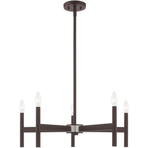HomeRoots Bronze Five-Light Dimmable Chandelier - Elegant Cylinder Design for Dining Rooms & Living Spaces 687691