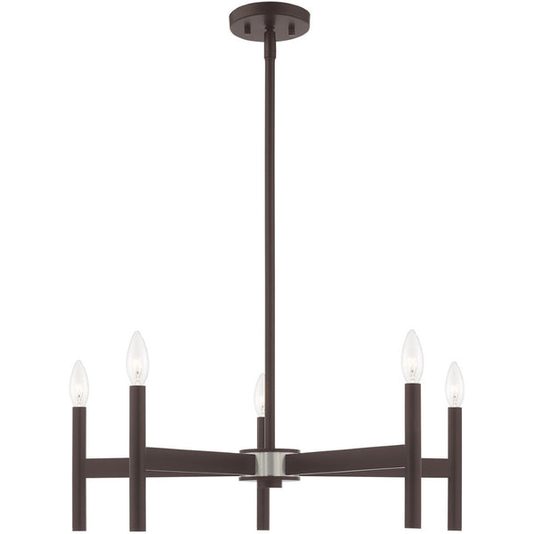 HomeRoots Bronze Five-Light Dimmable Chandelier - Elegant Cylinder Design for Dining Rooms & Living Spaces 687691