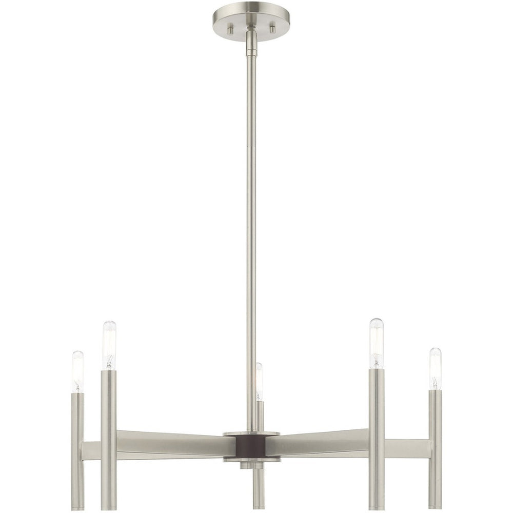 HomeRoots Five Light Dimmable Chandelier with Sleek Cylindrical Shades - Modern Steel Lighting for Any Room 687692