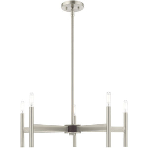 HomeRoots Five Light Dimmable Chandelier with Sleek Cylindrical Shades - Modern Steel Lighting for Any Room 687692