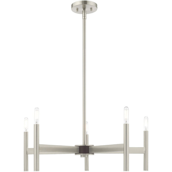 HomeRoots Five Light Dimmable Chandelier with Sleek Cylindrical Shades - Modern Steel Lighting for Any Room 687692