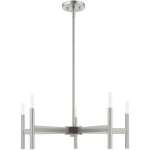 HomeRoots Five Light Dimmable Chandelier with Sleek Cylindrical Shades - Modern Steel Lighting for Any Room 687692