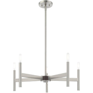 HomeRoots Five Light Dimmable Chandelier with Sleek Cylindrical Shades - Modern Steel Lighting for Any Room 687692