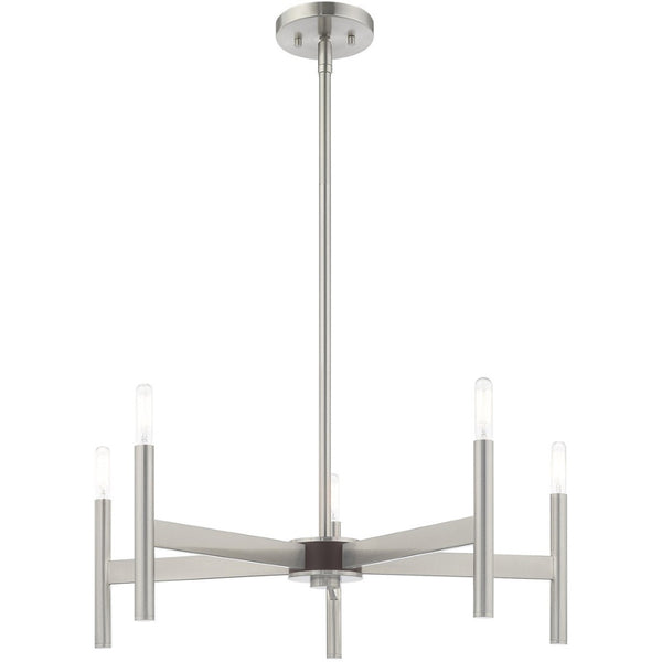 HomeRoots Five Light Dimmable Chandelier with Sleek Cylindrical Shades - Modern Steel Lighting for Any Room 687692