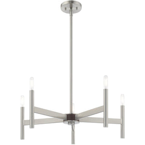 HomeRoots Five Light Dimmable Chandelier with Sleek Cylindrical Shades - Modern Steel Lighting for Any Room 687692