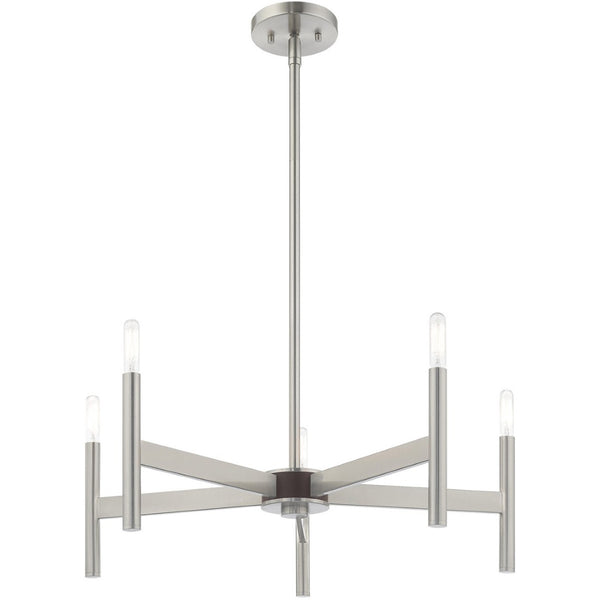 HomeRoots Five Light Dimmable Chandelier with Sleek Cylindrical Shades - Modern Steel Lighting for Any Room 687692